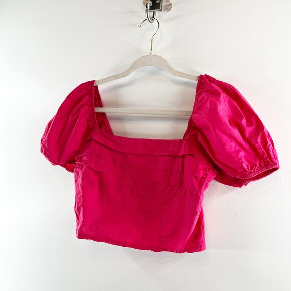 Sim & Sam Squareneck Short Puff Sleeve Crop Top Pink Small - Picture 7 of 8